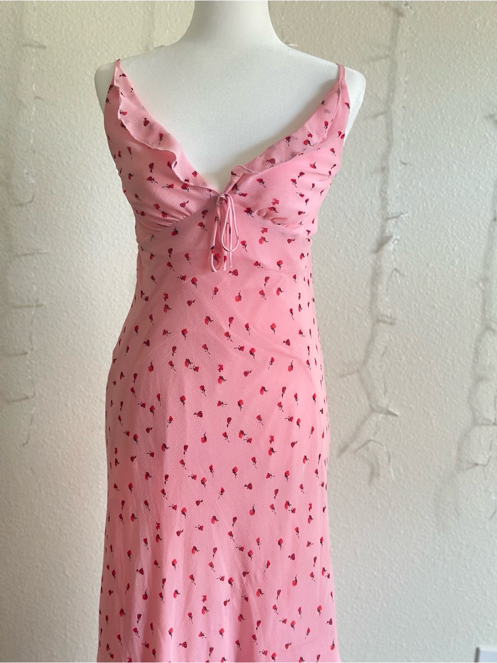 No Boundaries Pink Floral Ruffle-Trim Slip Dress